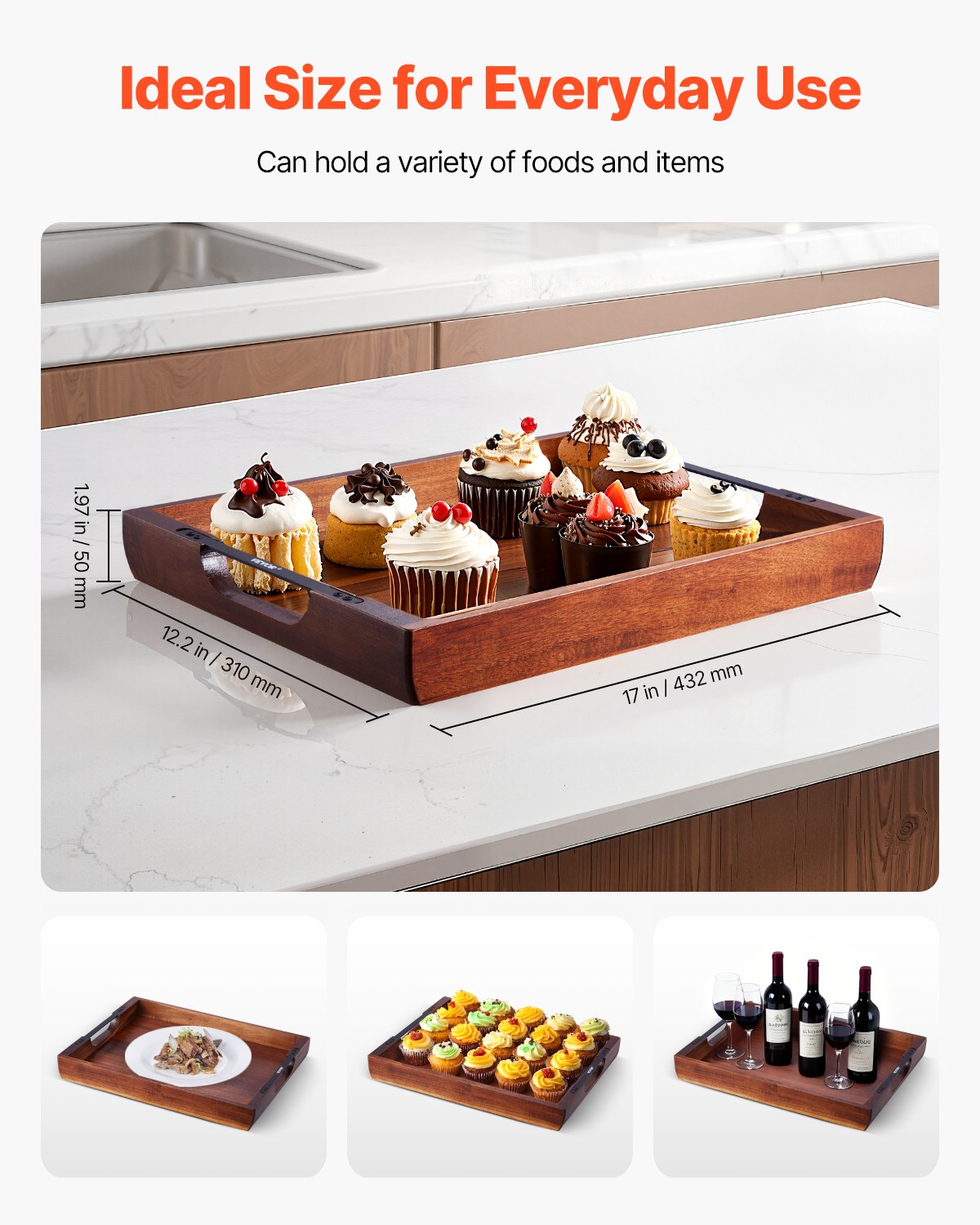 Serving Tray Acacia Food Serving Table Laptop Desk With Handles   