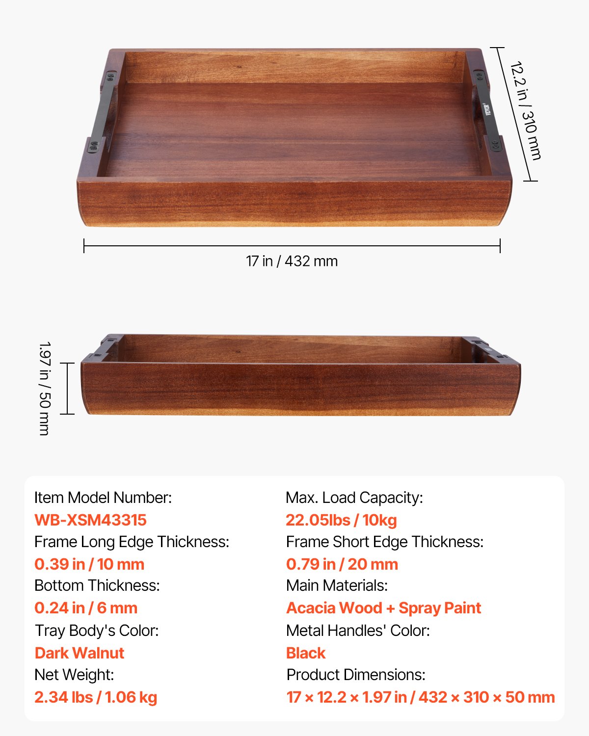 Serving Tray Acacia Food Serving Table Laptop Desk With Handles   