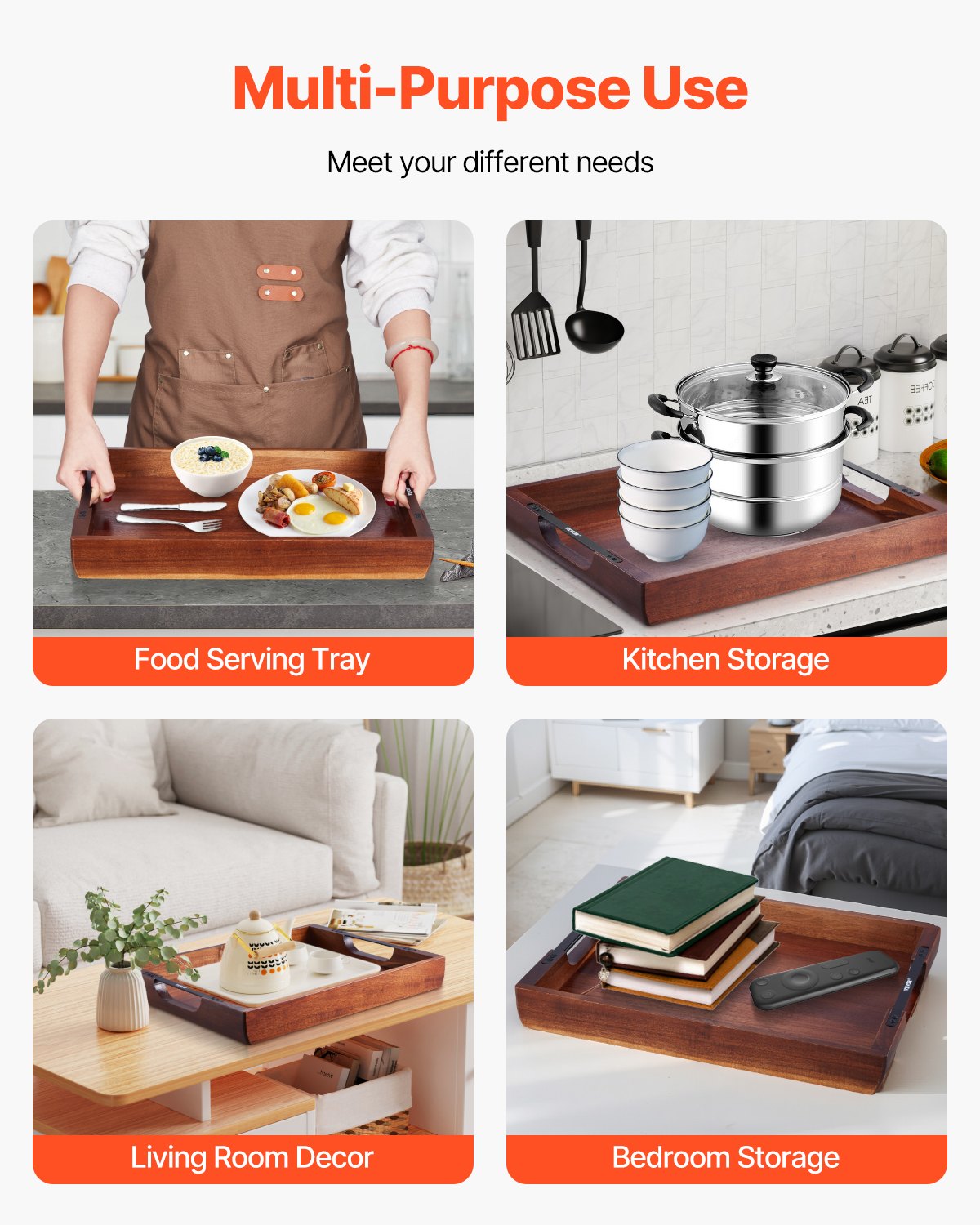 Serving Tray Acacia Food Serving Table Laptop Desk With Handles   